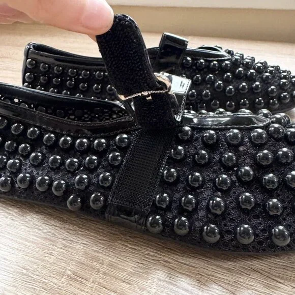 New Jeffrey Campbell Trennel Mary Jane Beaded Ballet Flats Black 8 - Picture 4 of 10